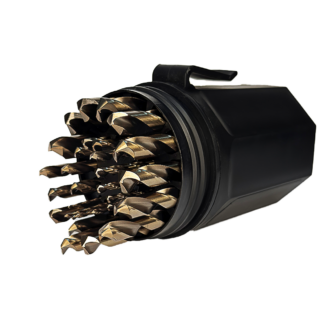 Drill Bit Set in Black hard Rubber Case on white background
