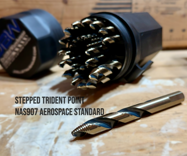 Stepped trident point NAS907 aerospace standard drill bit from Trident T-300 set