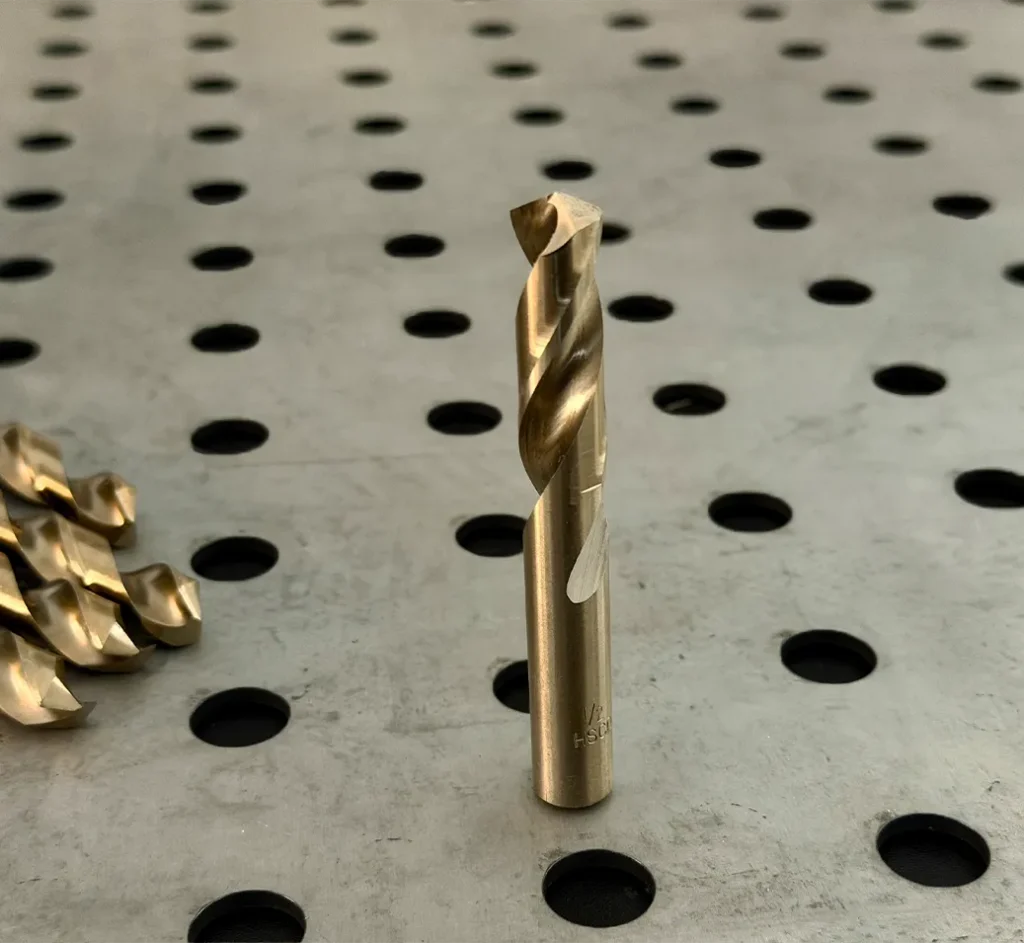 Cobalt Screw Machine Length Drill Bit on welding table