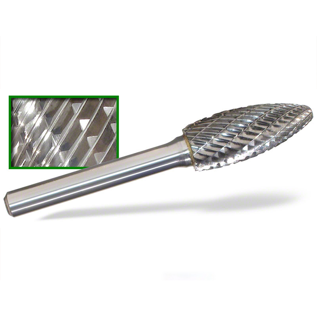 SH Style Flame Shape Carbide Burr - 1/4