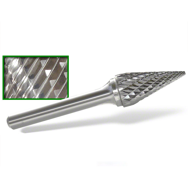 Premium Double Cut Tungsten Carbide Burr SM-3 Pointed Cone Shape 