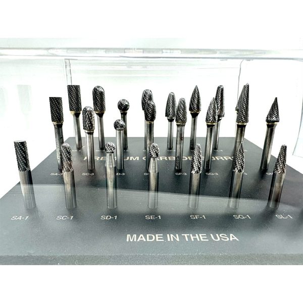 Retail Display containing 24 carbide rotary burr drill bits