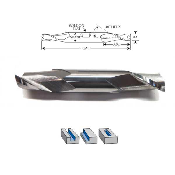 Double Ended Carbide End Mill 2 Flute - Square End