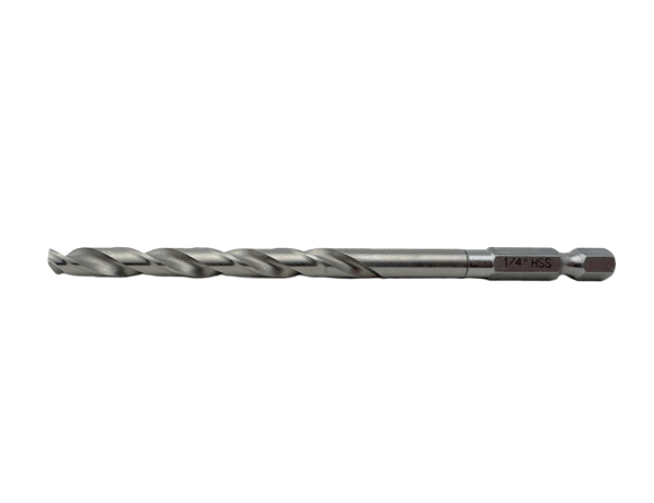 1/4 inch hex shank drill bit with spiral flutes for quick-change power tools.