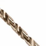 Close-up of a cobalt twist drill bit with precision-ground flutes on a white background.